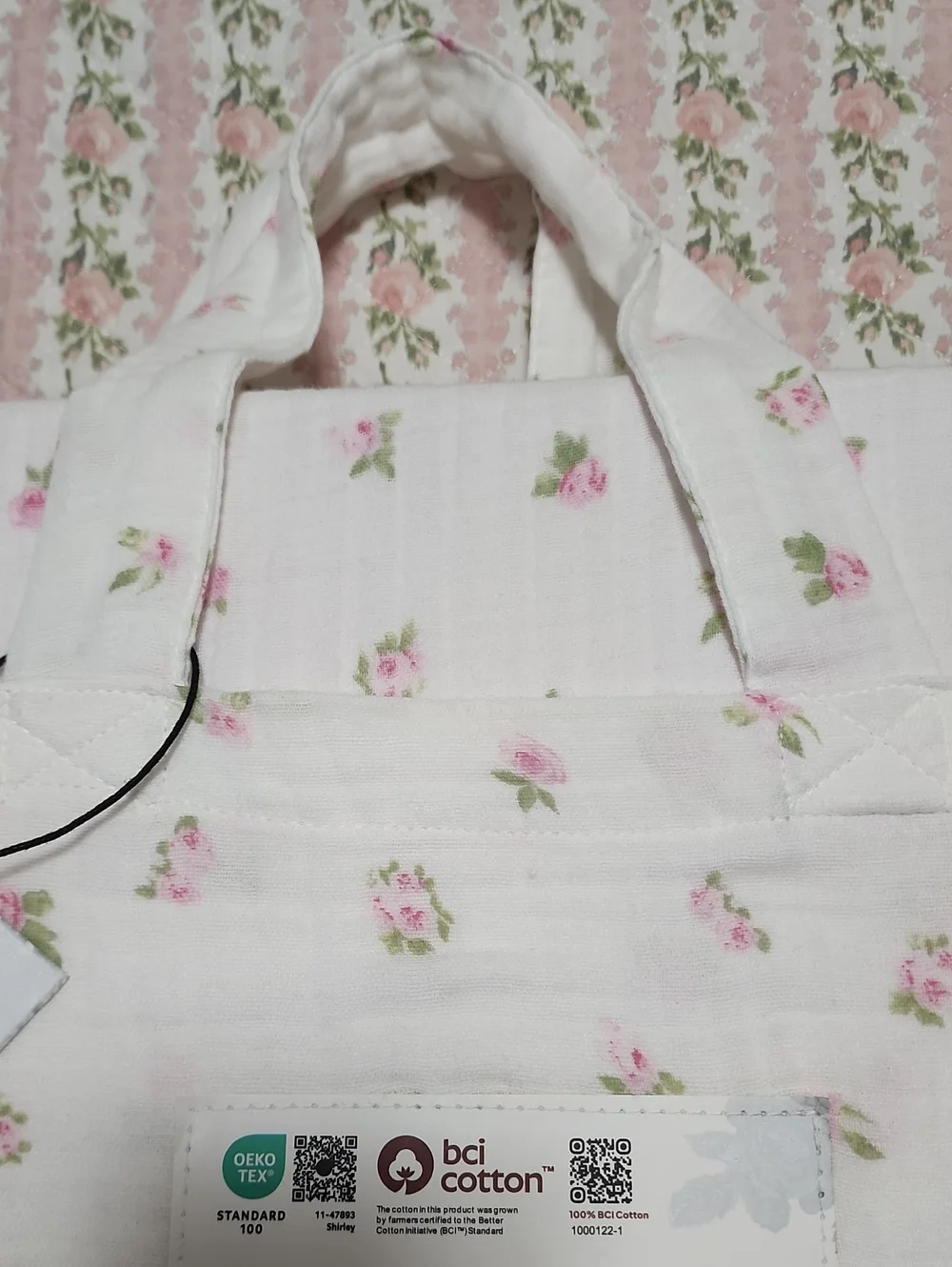 SET Shabby Chic Gauze Cotton Pink Rose Bud Print Duvet Cover + 2 Pillow Covers